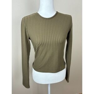 Terranova‎ Womens Ribbed Long Sleeve Top Olive Green Crew Neck Slim Fit Size M